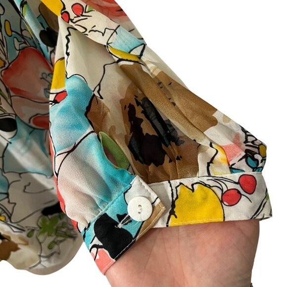 Covington blouse women's L white pink brown floral scoop neck loose fit - Picture 7 of 11